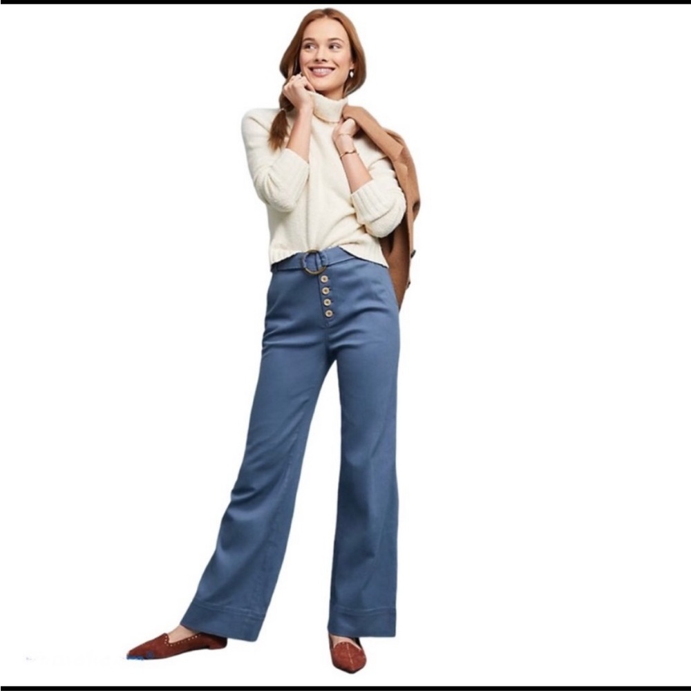 Anthropologie Cassidy Wide Leg High Rise Belted Pants